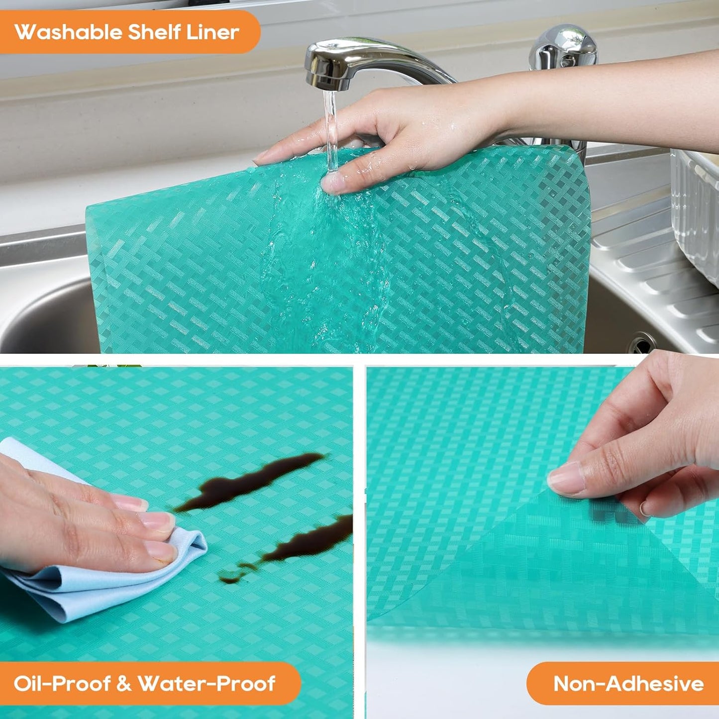 Blue Shelf Liners for Kitchen Cabinets Refrigerator Liners Waterproof & Oil-Proof Kitchen Cupboard Liner Drawer Mats EVA Material Non Adhesive Fridge Liner 17.5 x 236.2 Inches x 2 Rolls