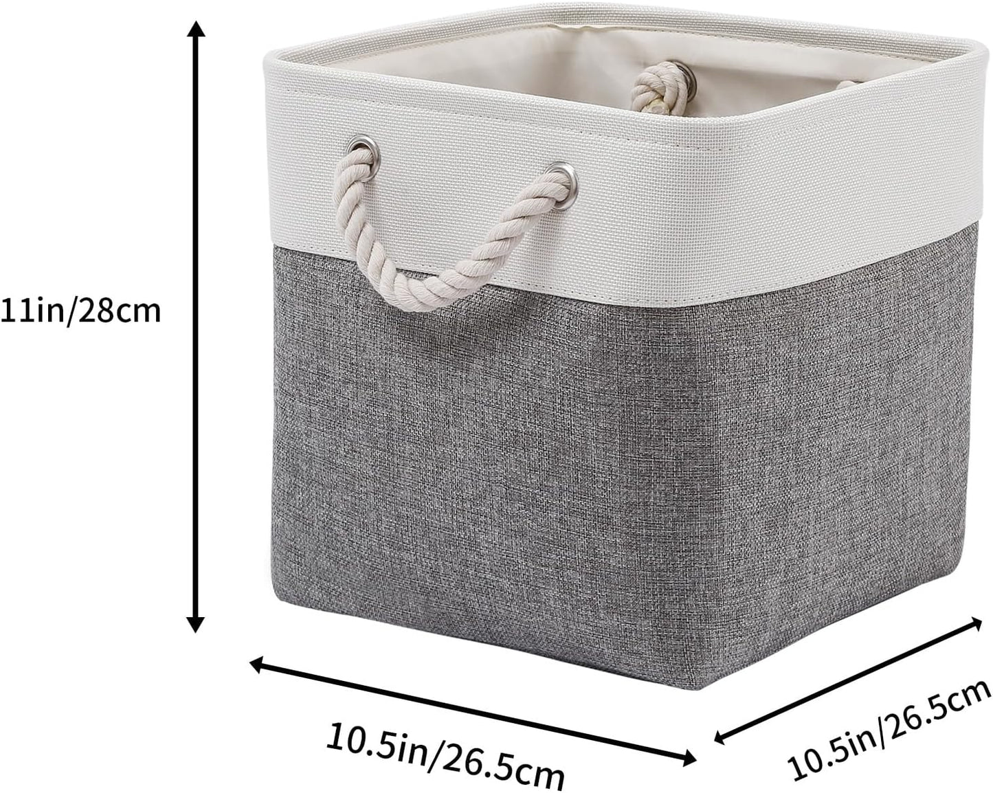 Fabric Storage Bins, 11 inch cube storage bins with Handles, 11x11cube storage organizer bins, Collapsible Storage Bins for Shelves and Home, Cubby Storage Cubes (white-gray, 10.5x10.5x11in)