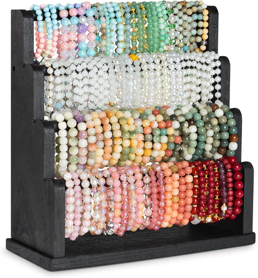 Emfogo Bracelet Holder, 4 Tier Bracelet Organizer Storage for Bracelets Bangles Watch Scrunchies, Rustic Wood Jewelry Organizer Display for Home, Vendors, Craft Shows and Store(Black)