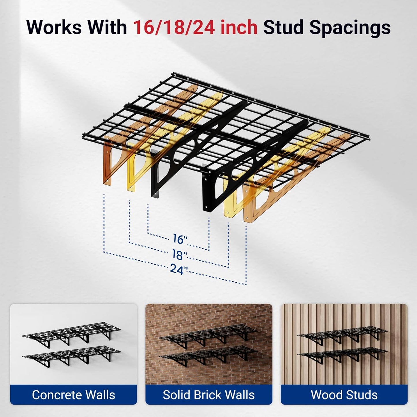FLEXIMOUNTS 2-Pack 2x6ft Garage Shelving 24-inch-by-72-inch Wall Shelf Garage Storage Rack Floating Shelves, Black, Classic Series