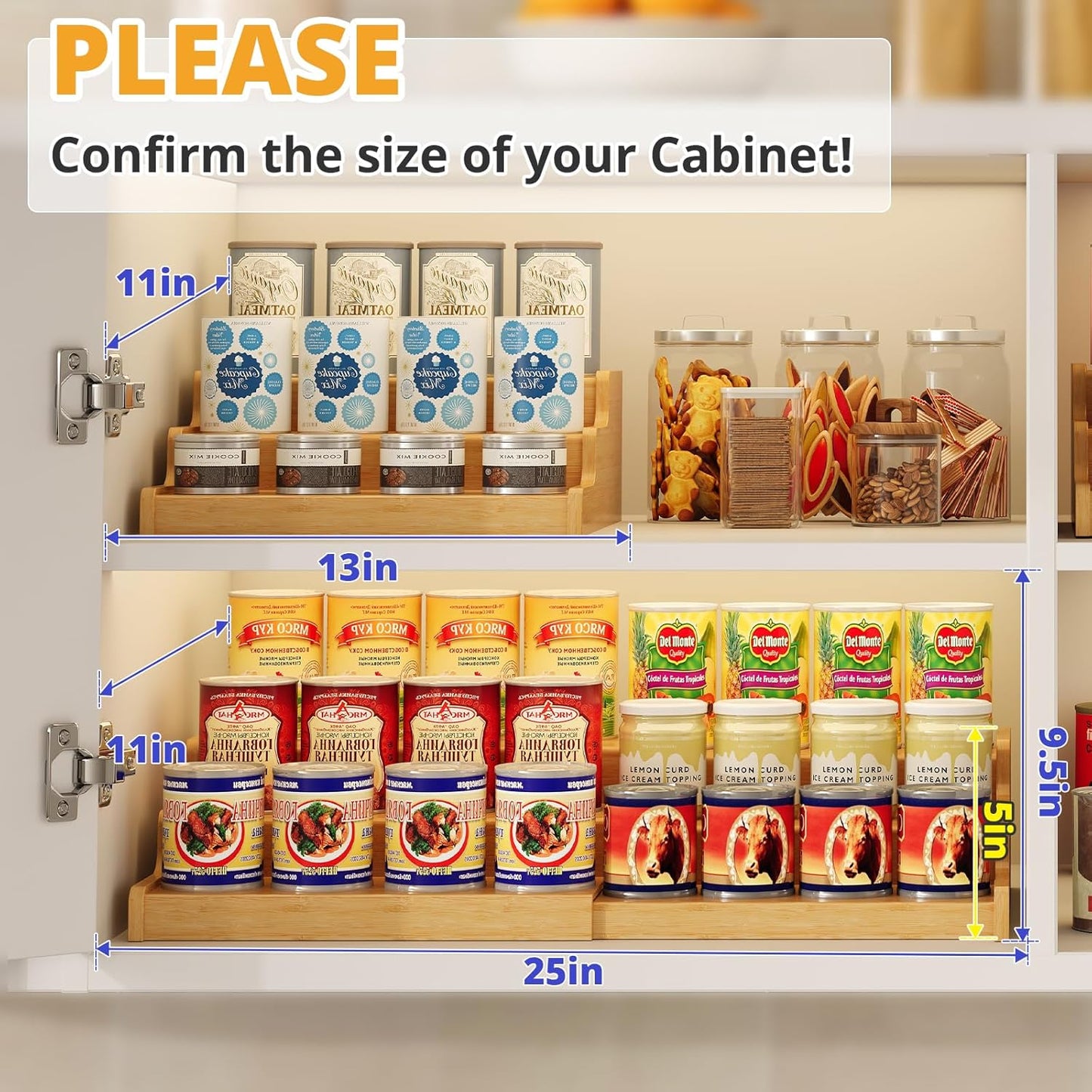 Expandable Bamboo Cat Food Can Storage for Pantry, 3-Tier Adjustable Can Organizer Shelf for Pet & Human Cans, Canned Goods & Food Storage for Cabinets, Holds Up to 24 Cans (Patent Pending)