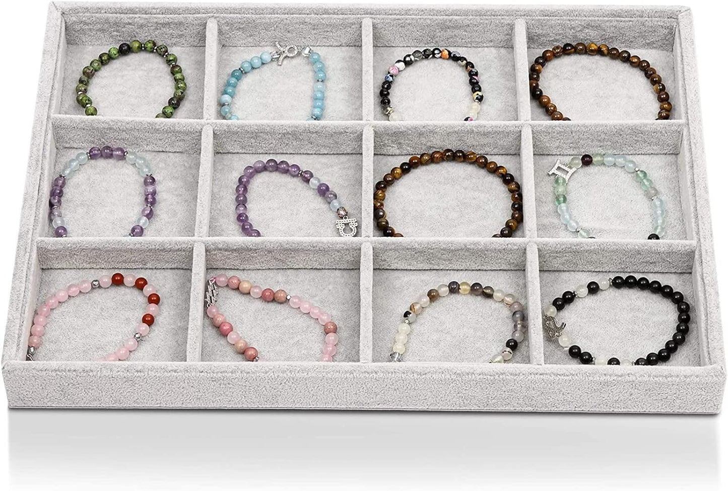Juvale Velvet Stackable Jewelry Organizer Tray - 12-Grid Bracelet Holder & Ring Organizer - Velvet Jewelry Tray with Soft Compartments - Bracelet Holder Drawer Fits Standard Drawers - 14 x 9.5 In Gray