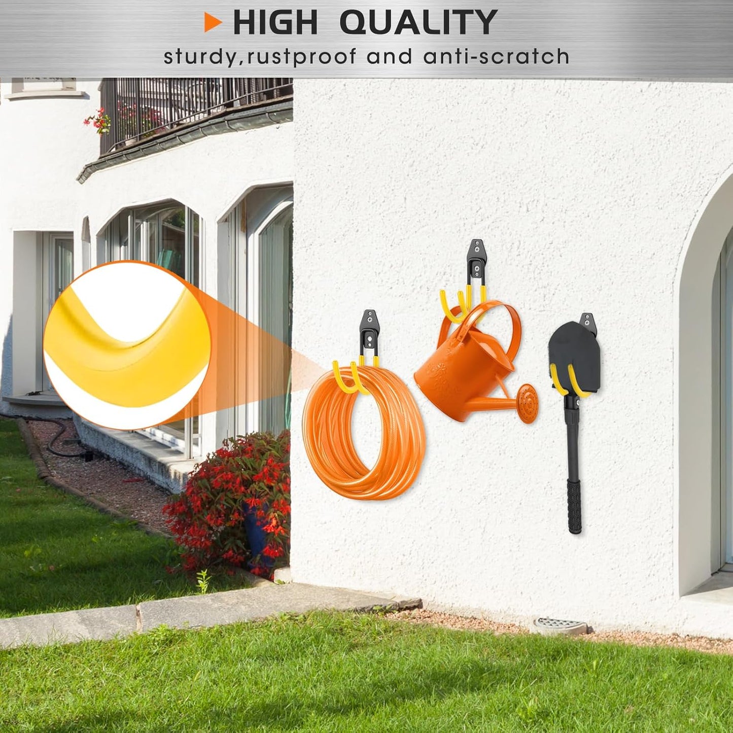 Heavy Duty Hose Hook, Garage Storage Utility Hooks, Garden Hose Hooks with Coating, Wall Mount Hooks for Bikes, Tools, Ladders, Cables, and Outdoor Equipment, Yellow