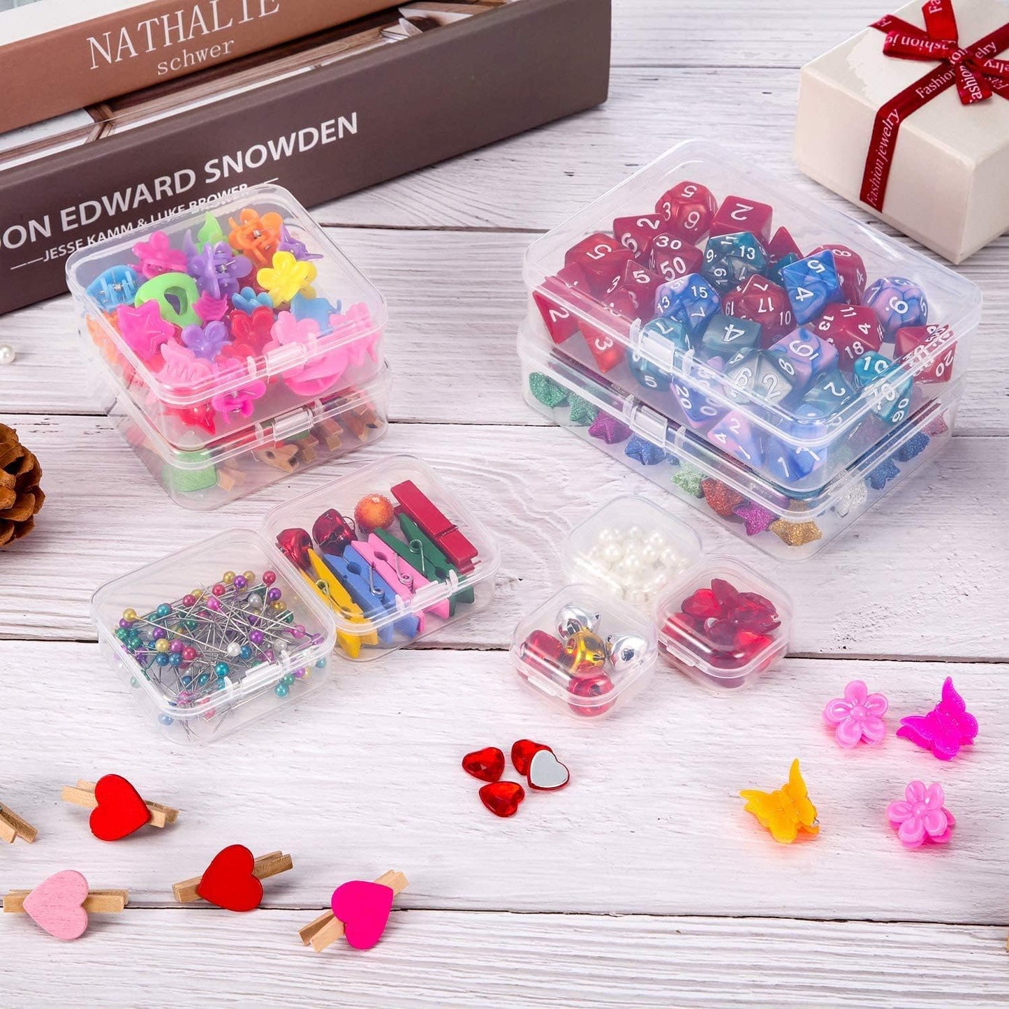 SATINIOR 48 Packs Clear Small Plastic Containers Transparent Storage Box with Hinged Lid for Small Items Crafts Jewelry (1.37 x 1.37 x 0.7 Inches)