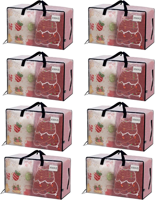 VENO 8 Pack Moving Bags and Large Christmas Decoration Storage Bins with lids. Alternative to Moving Boxes, Packing Supplies for College. Heavy Duty Totes (Clear, 8 Pack)