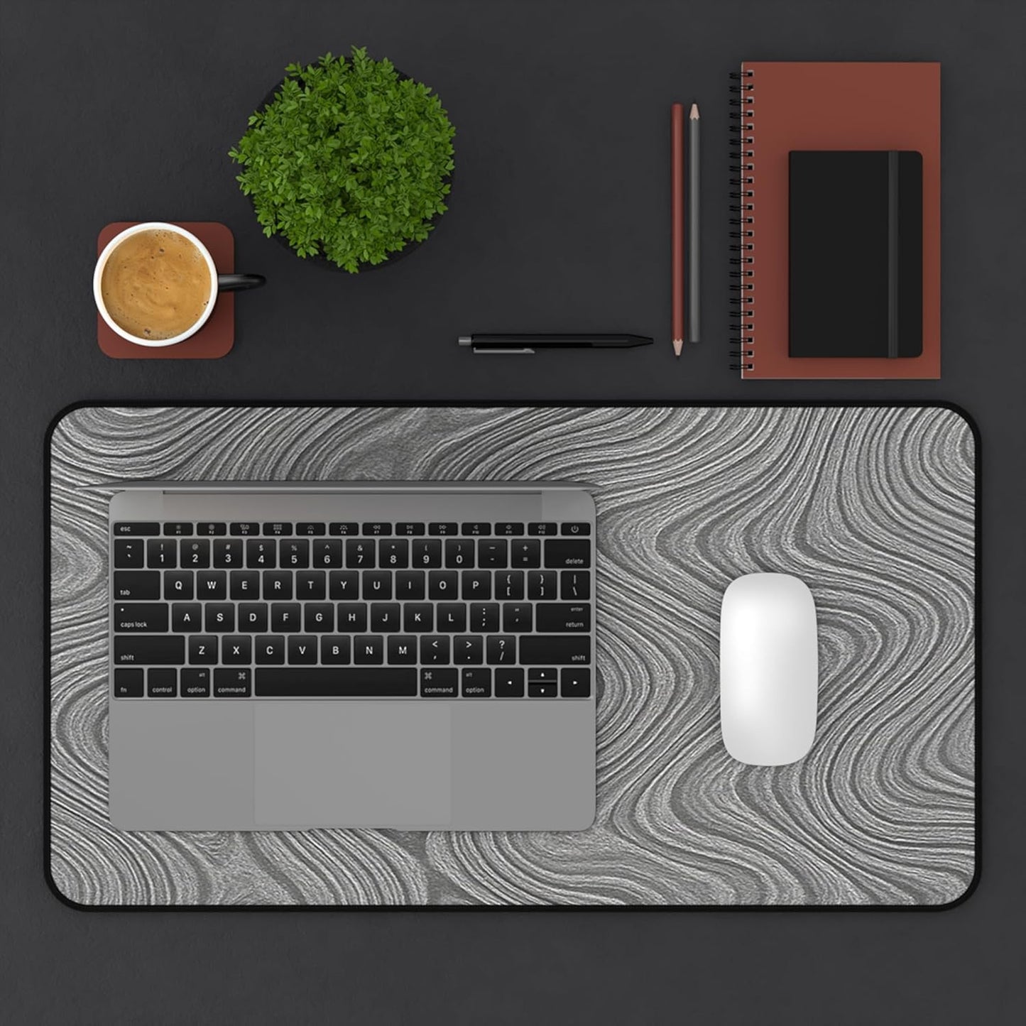 Brushed Metal Texture Desk Mat - Extended Mouse Pad & Desk Pad, Neoprene Surface, Non-Slip Rubber Base, Stitched Edges, Desk Protector for Keyboard & Mouse, Sizes 12x18/12x22/16x32 (Damascus, 12x22)