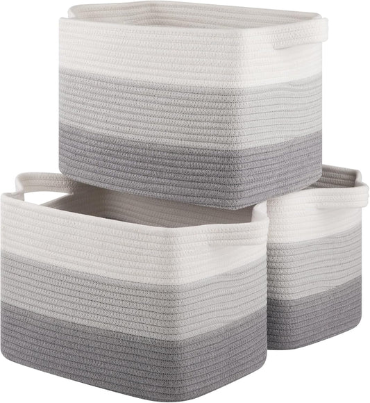 Storage Baskets for Organizing, Woven Baskets for Shelves, Rectangle Decorative Organizer for Storage Clothes, Toy, Books, Towels Nursery Bins 3 Pack (Gradient Grey, 14.17"x9.85"x9.45")