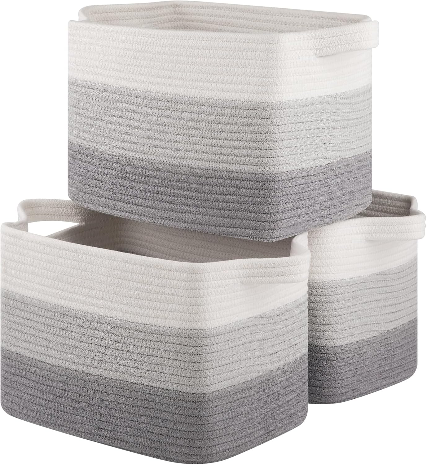Storage Baskets for Organizing, Woven Baskets for Shelves, Rectangle Decorative Organizer for Storage Clothes, Toy, Books, Towels Nursery Bins 3 Pack (Gradient Grey, 15.75"x11.8"x9.85")