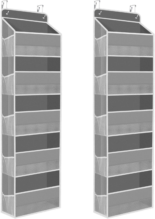 2 Pack Over The Door Organizer, Hanging Storage Organizer with Clear Window, 40lb Ultra Sturdy Large Capacity Room Organizer for Pantry Laundry Bathroom Nursery Closet (Grey)