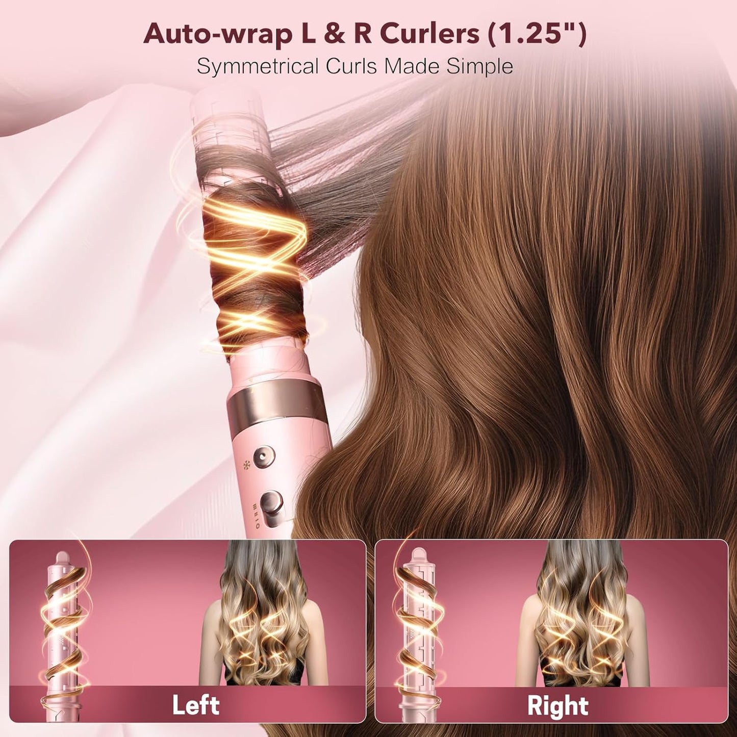 Dual Voltage StyleVibe 6-in-1 Air Styler, Hair Dryer & Blow Dryer Brush with Travel Case - Auto Wrap Curls (L/R), Fast Drying, Thermal Brush for Blowouts & Frizz-Free Volume, No Heat Damage