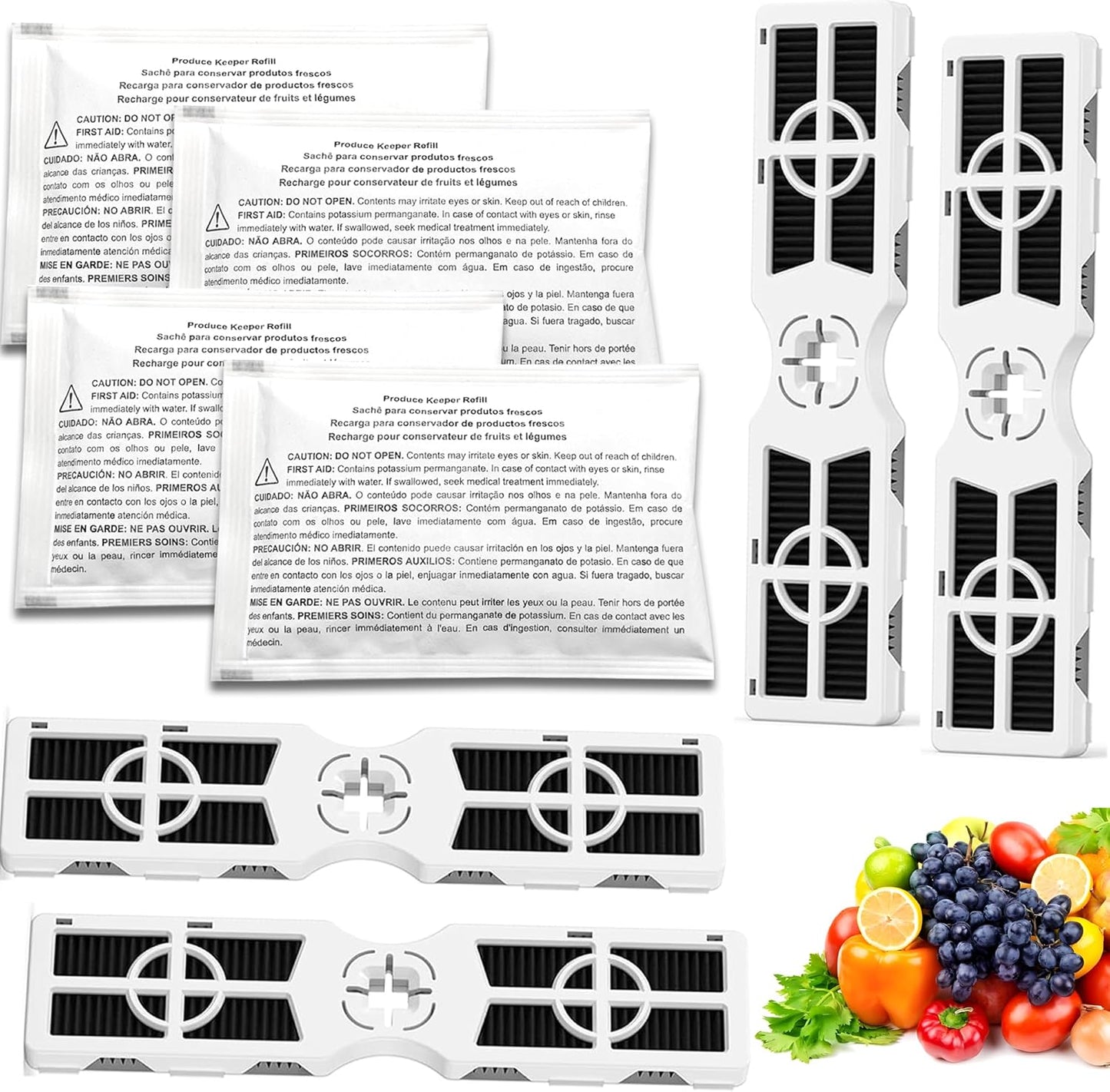 4 Pack Replacements for Frigidaire FRPAPKRF2PK FRPAPKRF Pure Air Produce Keeper and 4 Pack Replacements for Frigidaire PureAir AF-2 Air Filter (AF-2)