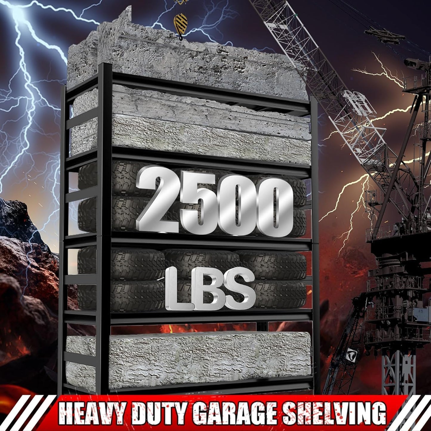 Garage Storage Shelves,5 Tier Shelving Unit, 40 inch Wide, 18” Deep, 78” Tall Organizer Metal Shelf for Basement/Laundry/Pantry Heavy Duty, Adjustable,Easy to Install (5Tier-45.3"Wx19.7"Dx63"H)