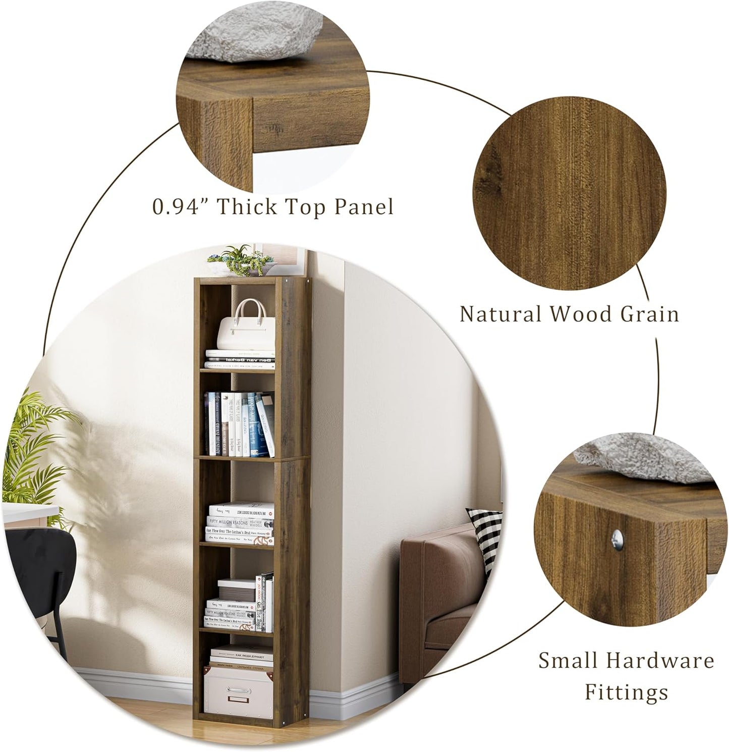 Tall Cube Storage Organizer Bookcase, 5 Tier 11 inch Open Back Cubical Shelf with Thickened Border, Display Bookshelf for Living Room, Home Office, Sturdy Room (Brown, 5 Cube,Vertical)