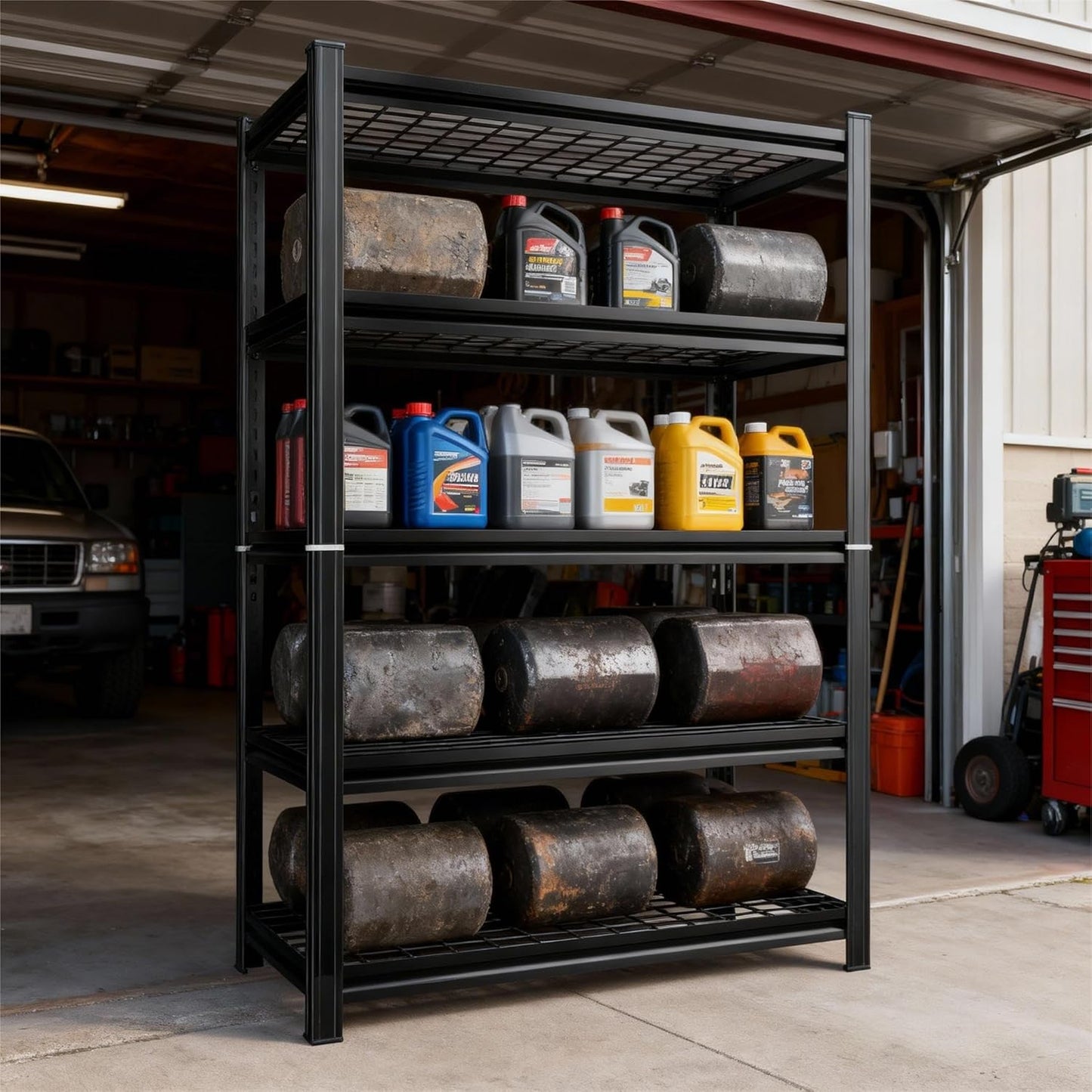 47''W Wire Garage Metal Shelving, 3000 Lbs Heavy-Duty Garage Storage Shelves, 5-Tier Adjustable Reinforced Shelves for Laundry Rooms, Basements, Kitchens&Outdoor (47''W*24''D*71''H)