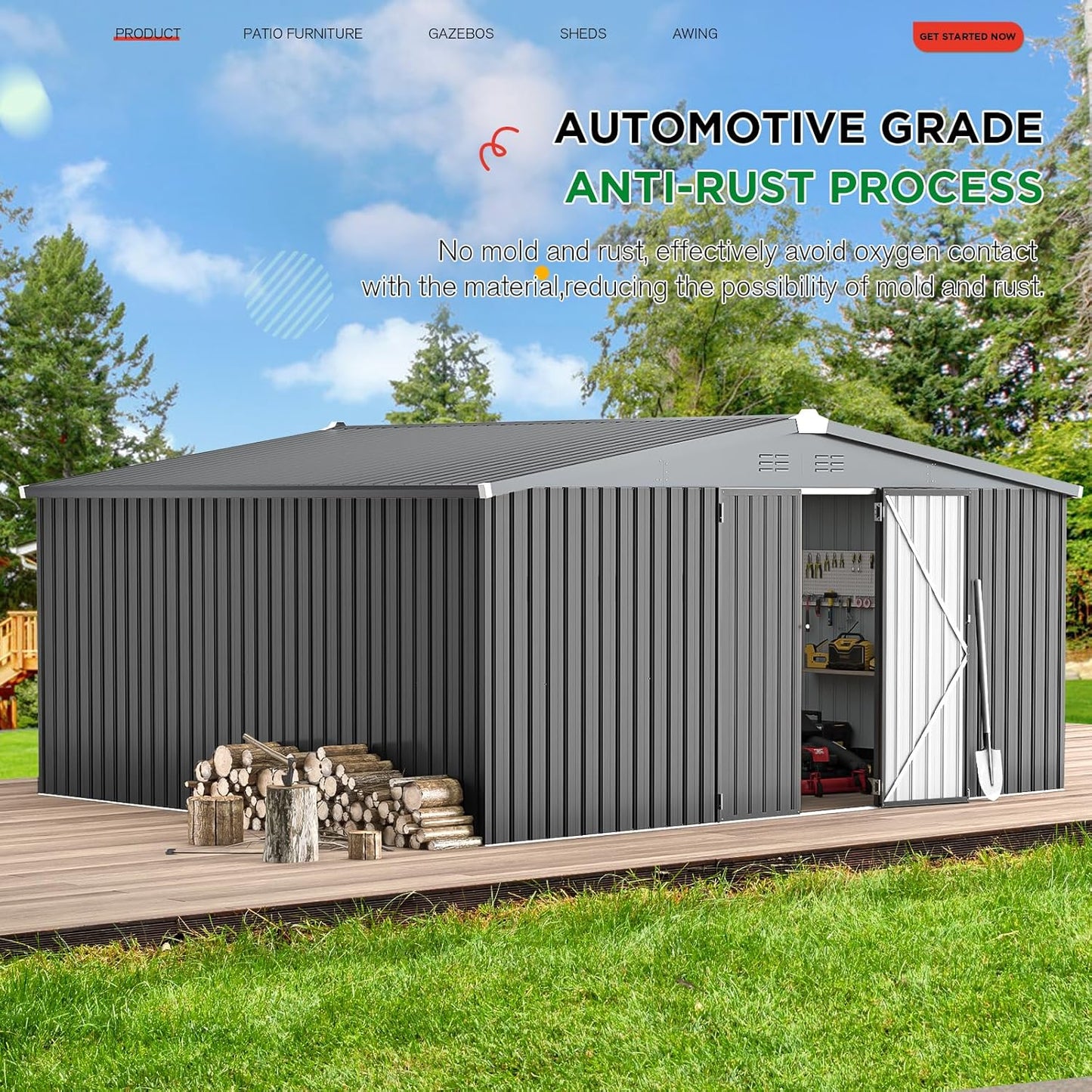 AECOJOY Shed 12' x 14' Storage Shed, Outdoor Metal Storage Sheds & Outdoor Storage 14x12 with Lockable Doors, Large Steel Yard Shed, Utility Tool Storage for Garden, Patio, Outside use in Dark Grey