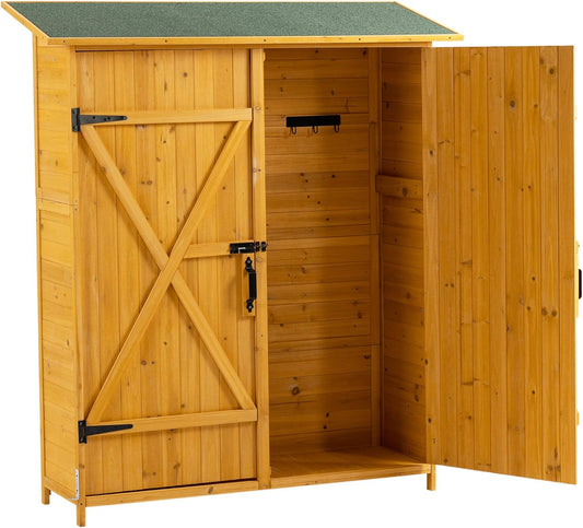 56" x 19.5" x 64" Outdoor Wooden Storage Shed with Lockable Door, Detachable Shelves & Waterproof Asphalt Roof for Garden Tools, Pool Supplies, Lawn Equipment