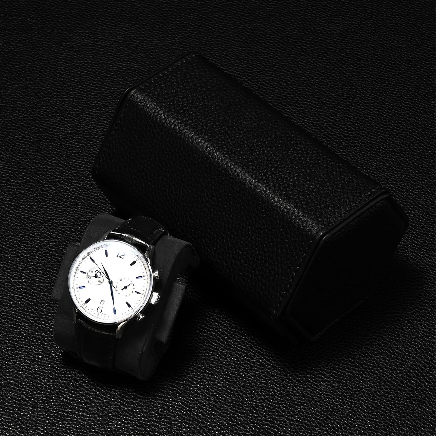 Oirlv Luxury Hexagonal Leather Watch Travel Case Watch Organizer Case for Men Portable Jewelry Storage Roll Organizer(2-Slot,Black)