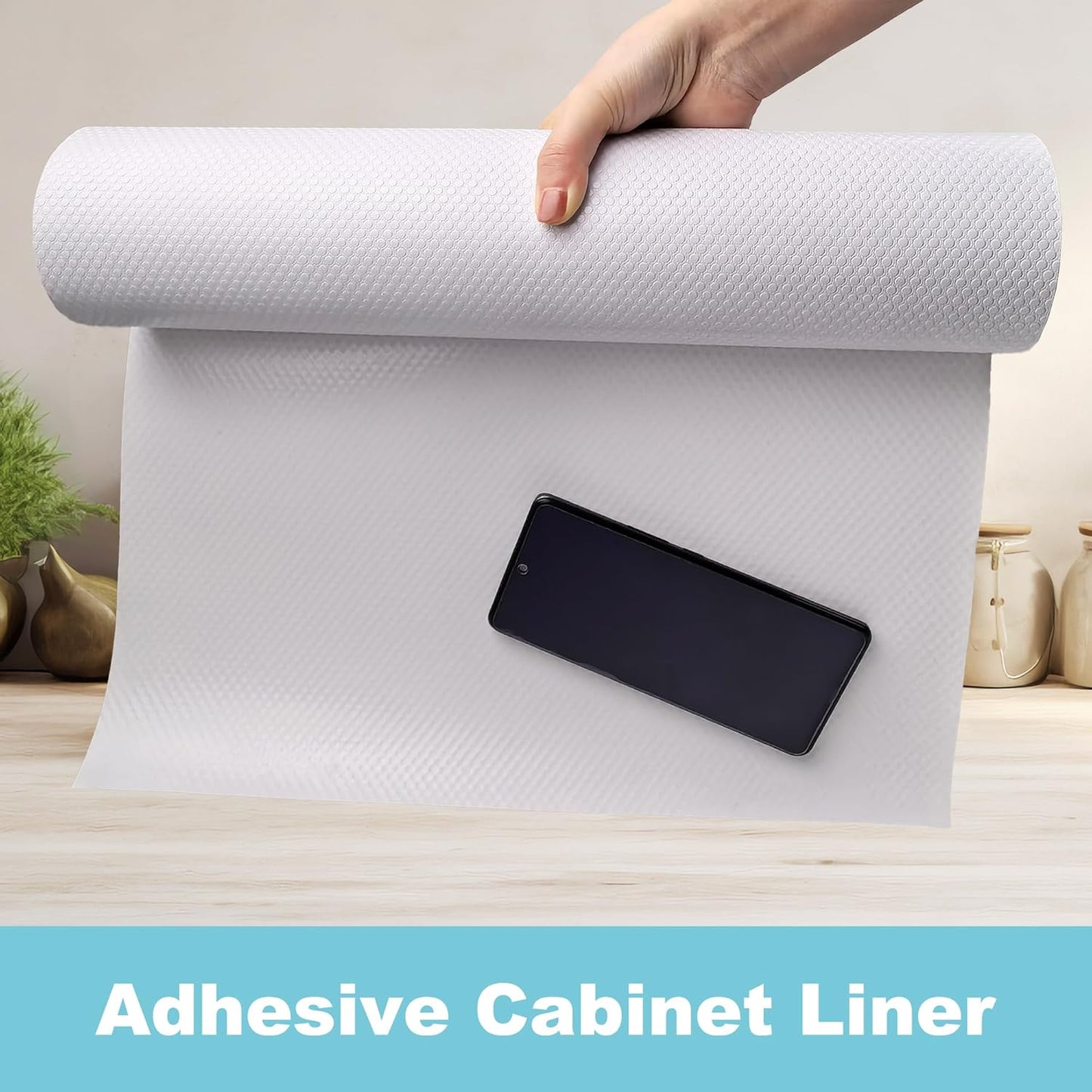 20in Self-Adhesive Cabinet Shelf Liner: Large Peel and Stick Kitchen Drawer Liner - Non-Slip White Shelf Paper - Waterproof Removable Under Sink Mat for Countertop 20 Inch Wide x 24 FT
