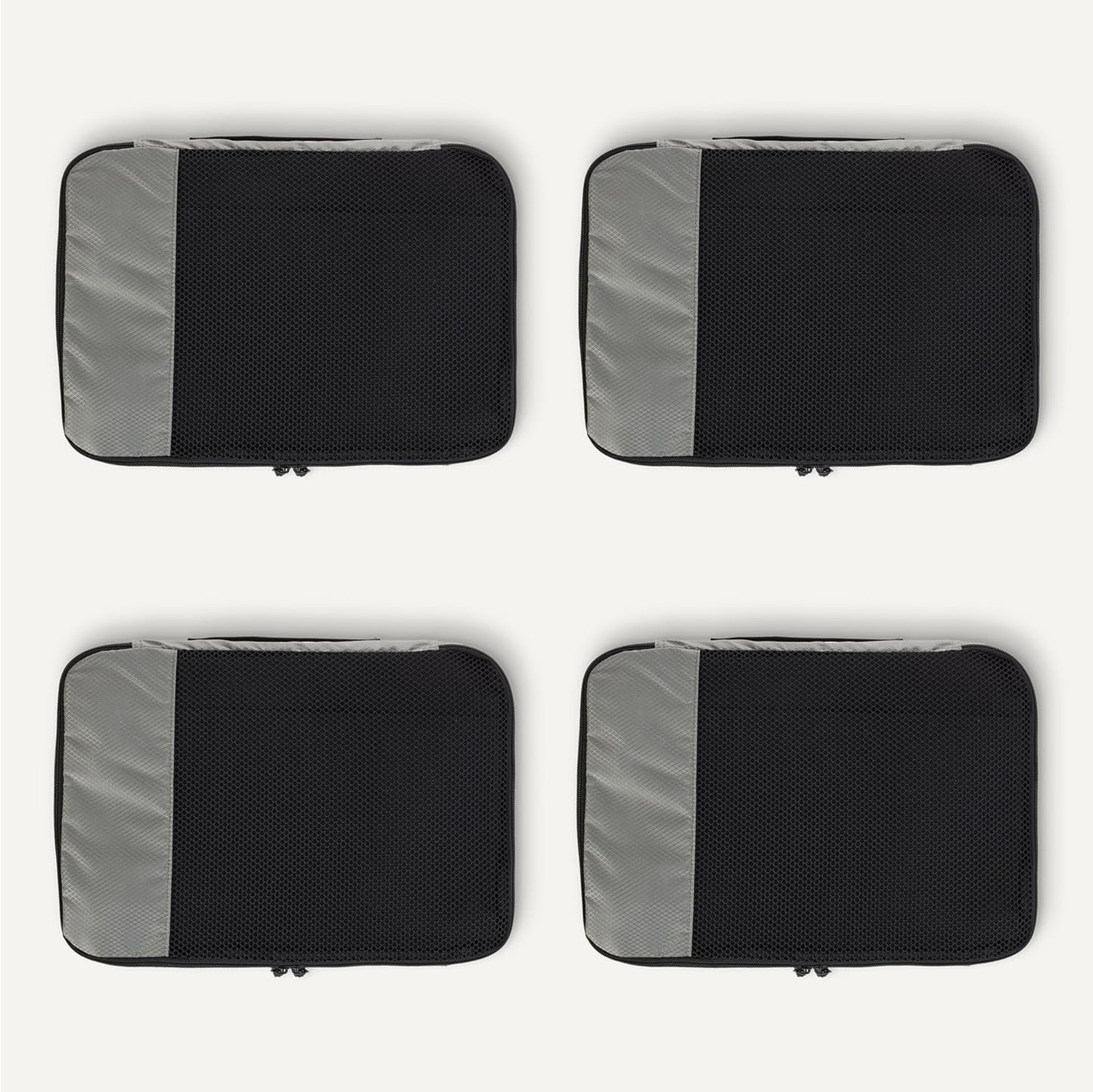 Amazon Essentials 4-Piece Packing Cubes Travel Accessories Set, Luggage Organizer with Double Zipper, Mesh Top, 100% Polyester, Medium, Gray (Previously Amazon Basics)