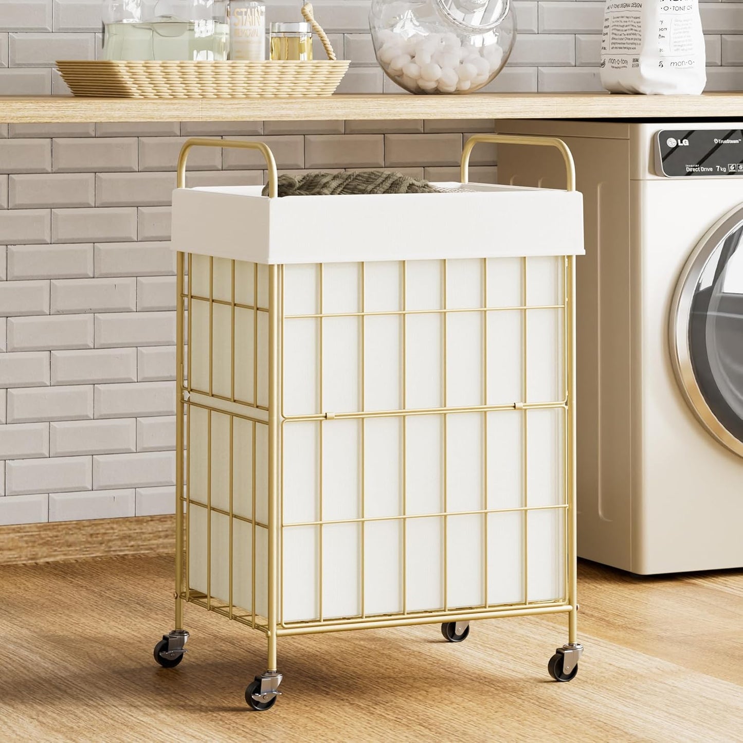 Laundry Hamper with Wheels, 90L Laundry Basket with Handle, Laundry Sorter with Removable Liner Bag