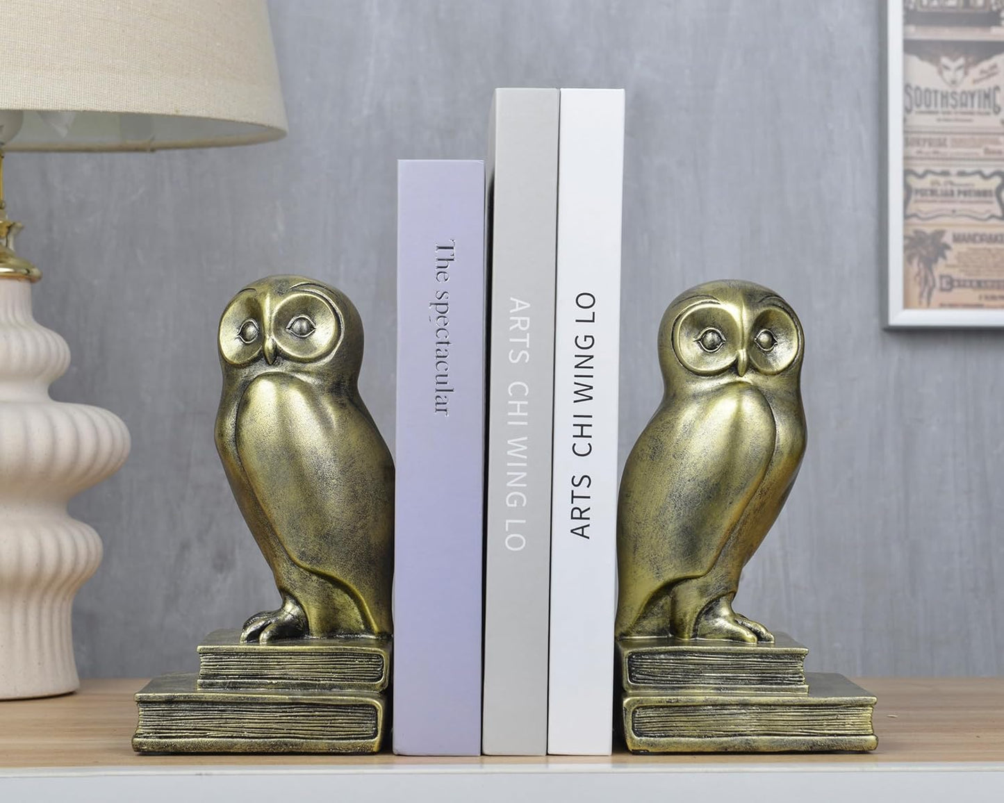 Vintage Gold Owl Bookends,Resin Animal Decorative Book Ends for Shelves,Book Holder with Anti-Slip Base,Luxurious Bird Bookends for Kids Rooms Office Home Decor,Unique Book Lover Gift