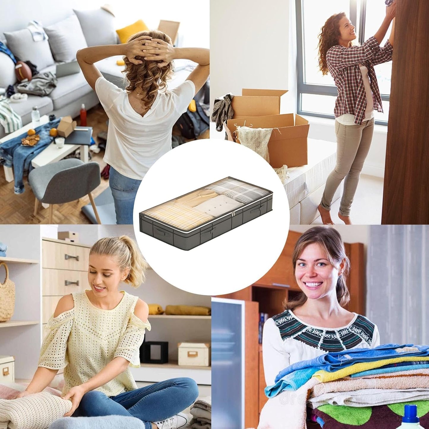 Under Bed Storage Bins - Spacious Clothing Organizer Drawer, Foldable Fabric Holder, Low Profile Blanket Box, Clear Top Access | Practical Dorm for Bedroom Apartment Closet Use