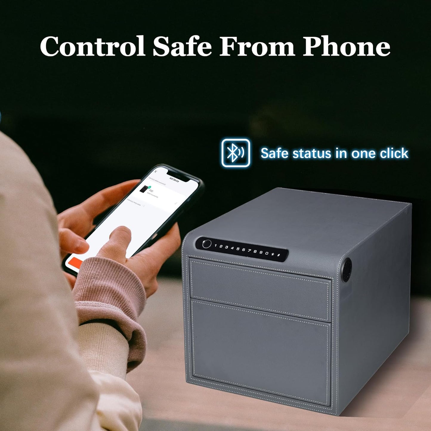 Jewelry Safe with Drawers，Biometric Fingerprint safe, Slide-Away Handgun Safe for Pistols, Leather Wrapped Jewelry Storage Safe, Digital Keypad & Quick-Access Drawer (Grey- 2 Drawer)