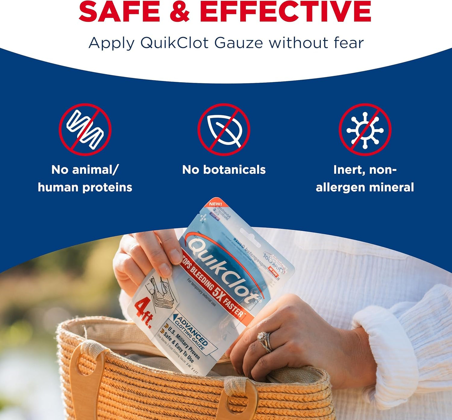 Adventure Medical Kits QuikClot Gauze - Flexible Hemostatic Medical Gauze for Emergency Survival or Disaster Preparedness Kits & More - Stops Bleeding Fast with Kaolin - 3" x 48"