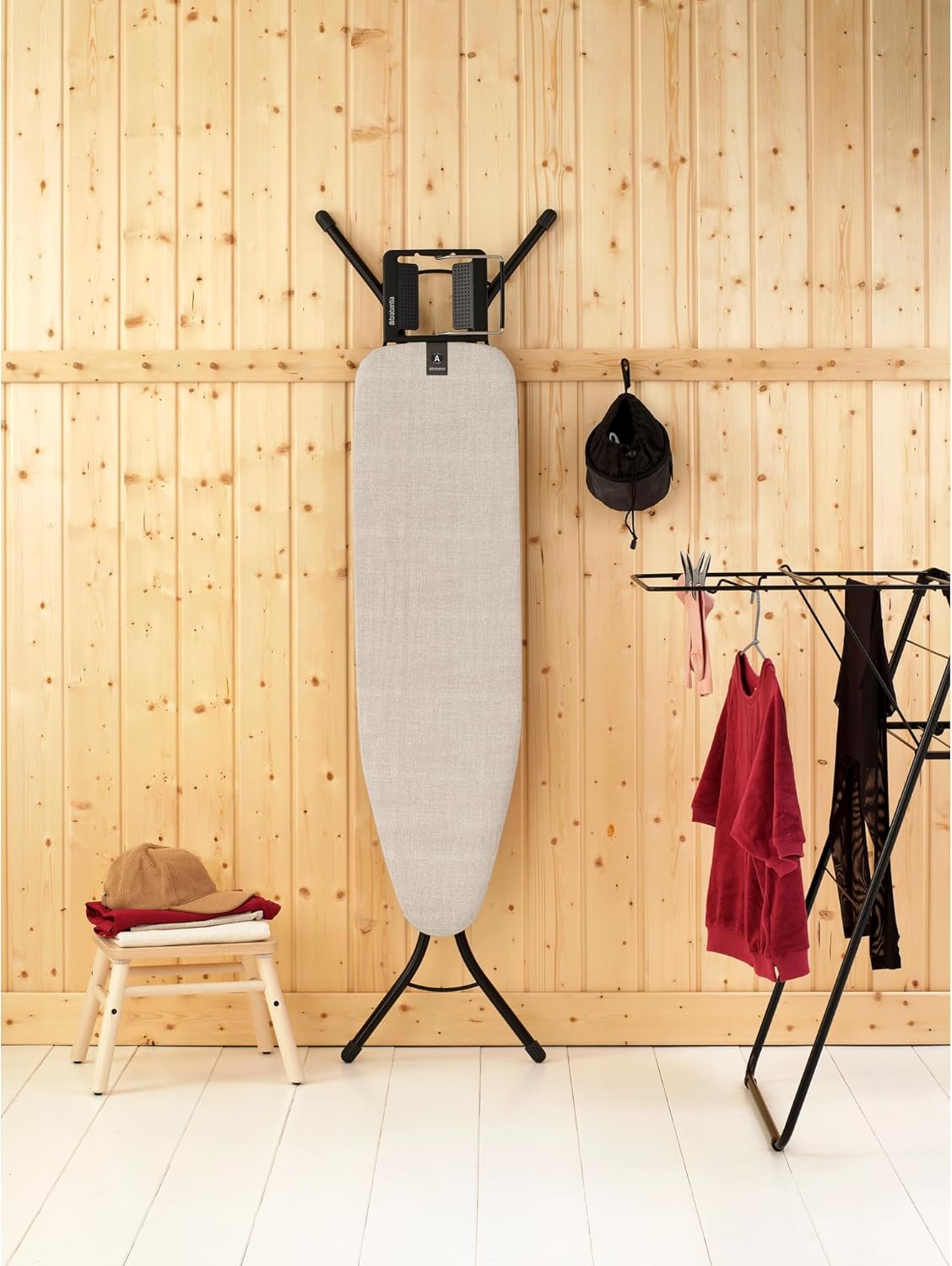 Brabantia Size A Compact Small Ironing Board (43x12 in) 7 Height Options, Adjustable Steam Iron Rest Holder (Denim Gray) Non-Slip Feet, Anti-Collapse Child Locks