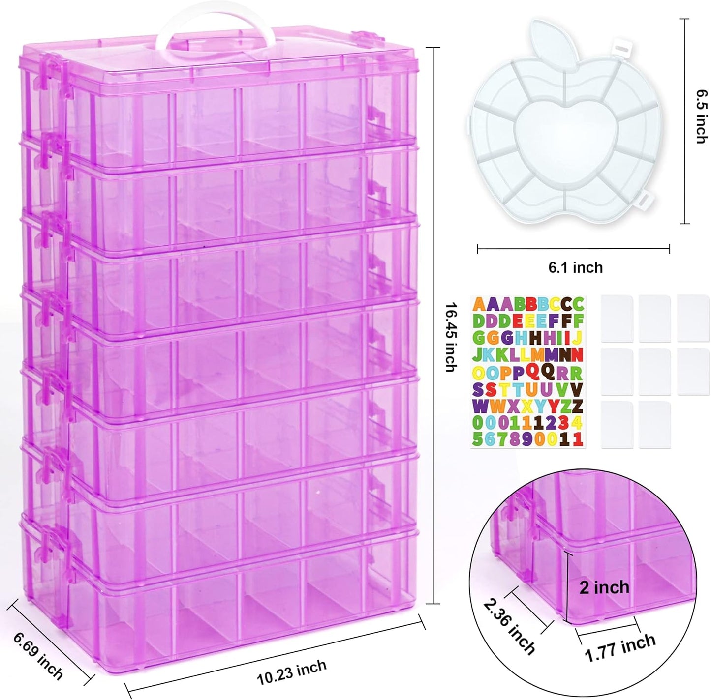 7 Layers Stackable Storage Container, 70 Adjustable Compartments (Purple) Stackable Storage Container, Perfect for Kids Toys, Art Crafts, Jewelry, Supplies, Mini Case & Letter Sticker Included