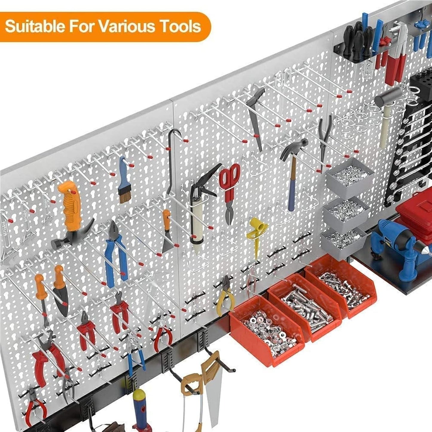 TORACK 109 PCS Pegboard Wall Organizer 4 ft. Garage Metal Pegboard Utility Tool Storage Kit w/Toolboard Hooks & Pegboard Hooks Accessories, Wall Mounted Storage Bins & Shelf