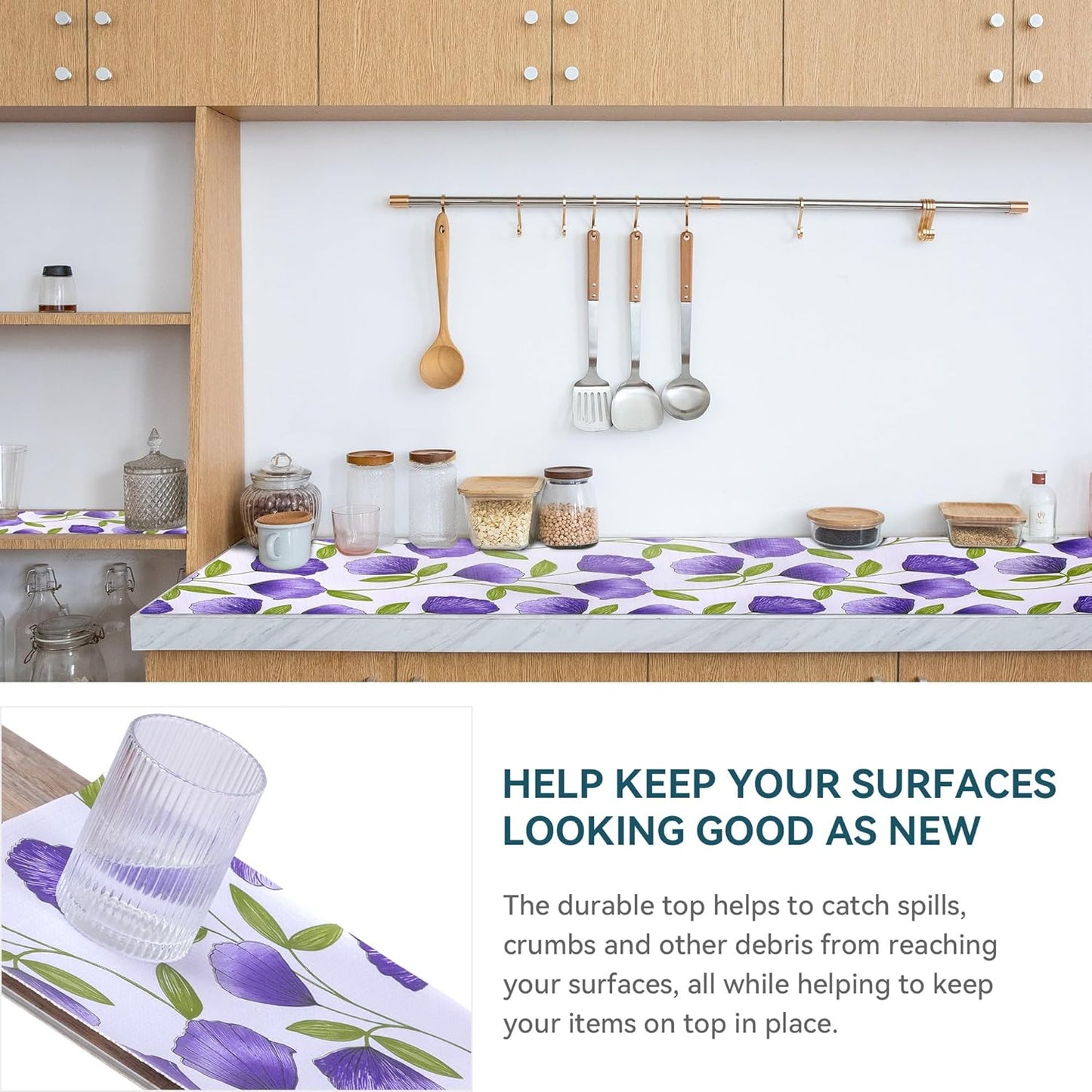12" W x 120" L Floral Drawer and Shelf Liner for Cabinets, Non-Adhesive Strong Grip Non-Slip Flower Shelf Cabinet Kitchen Shelf Liners for Kitchen Cabinets