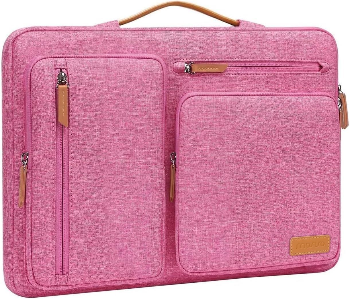 MOSISO 360 Protective Laptop Case 16 inch, 15-15.6 inch Laptop Sleeve Compatible with MacBook Pro 16, HP, Acer, Dell, Lenovo, ASUS, Side Open Carrying Case with 4 Zipper Pockets&Handle, Rose Red