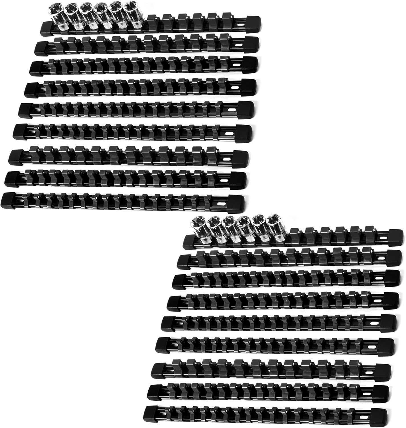 Socket Organizer Drive ABS Tools - Black Socket Holder, Premium Quality 18 Pieces Socket Holders Kit 1/4-Inch x 96 Clips, 3/8-Inch x 90 Clips, 1/2-Inch x 72 Clips（18PC,Black)