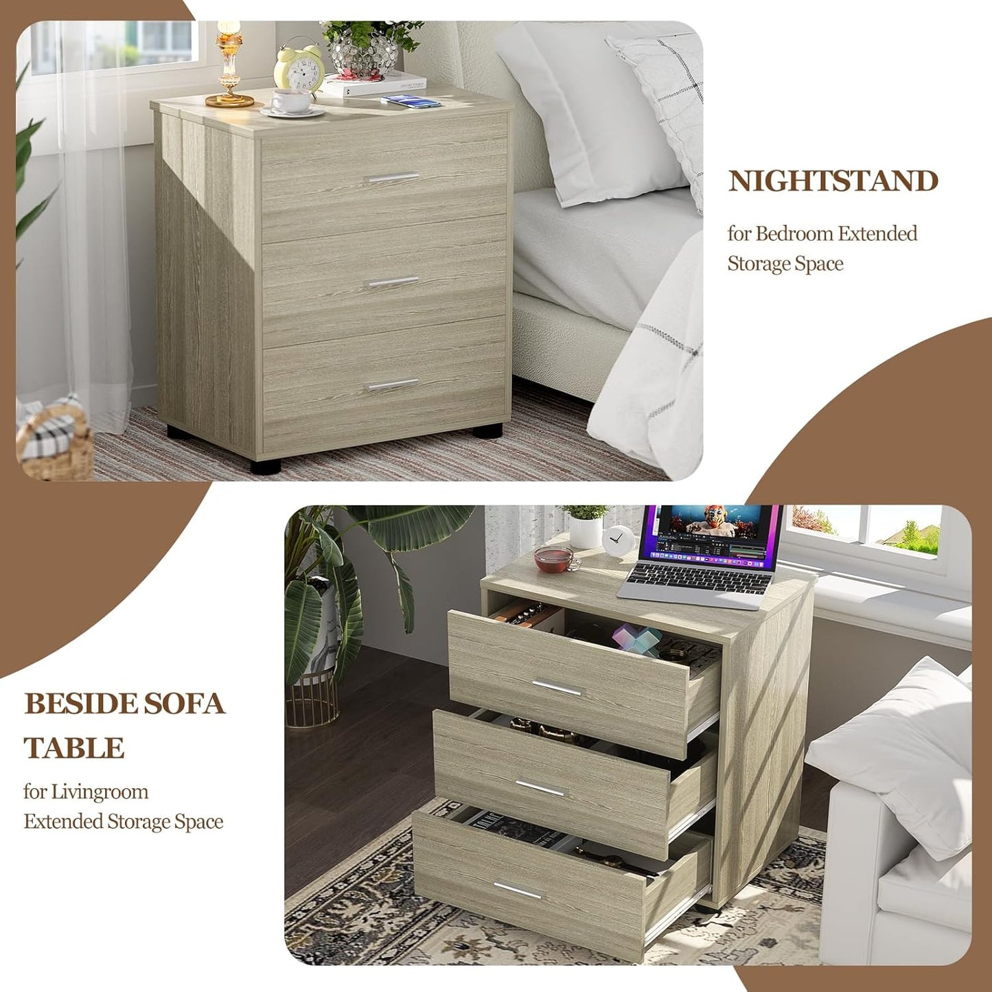 Aheaplus Closet Drawers Set of 2, Wood Closet Organizers and Storage with 3 Drawers, Closet Drawers Organizer System, Nightstands Bedside End Table with 3 Drawers Storage for Bedroom, White Oak