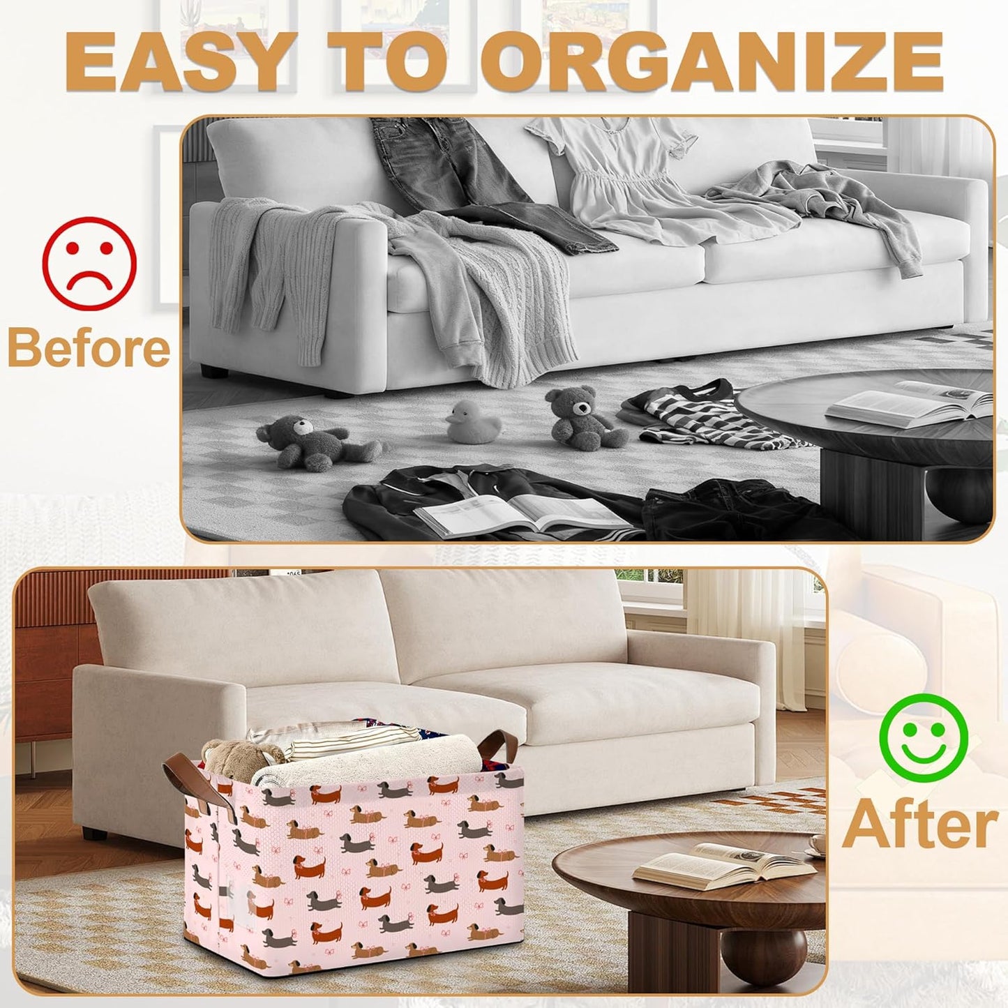 Storage Bin with Handles, Dachshund Collapsible Laundry Baskets for Books, Laundry - Use in Nursery, Closet Organizers and Storage, Blanket Basket