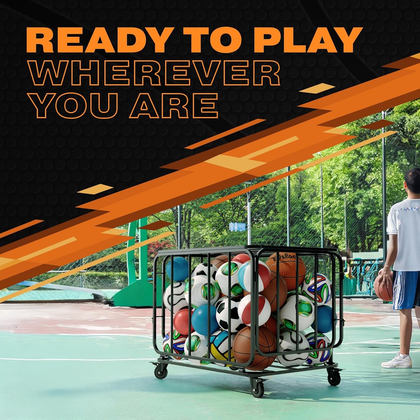 Houseables Ball Cart, Ball Storage, Basketball Cart, Basketball Storage Bin, Sports Equipment Organizer, Holder Cage with Wheels, Volleyball, Gym, Recess, Soccer, Playground, PE, Large Metal Basket
