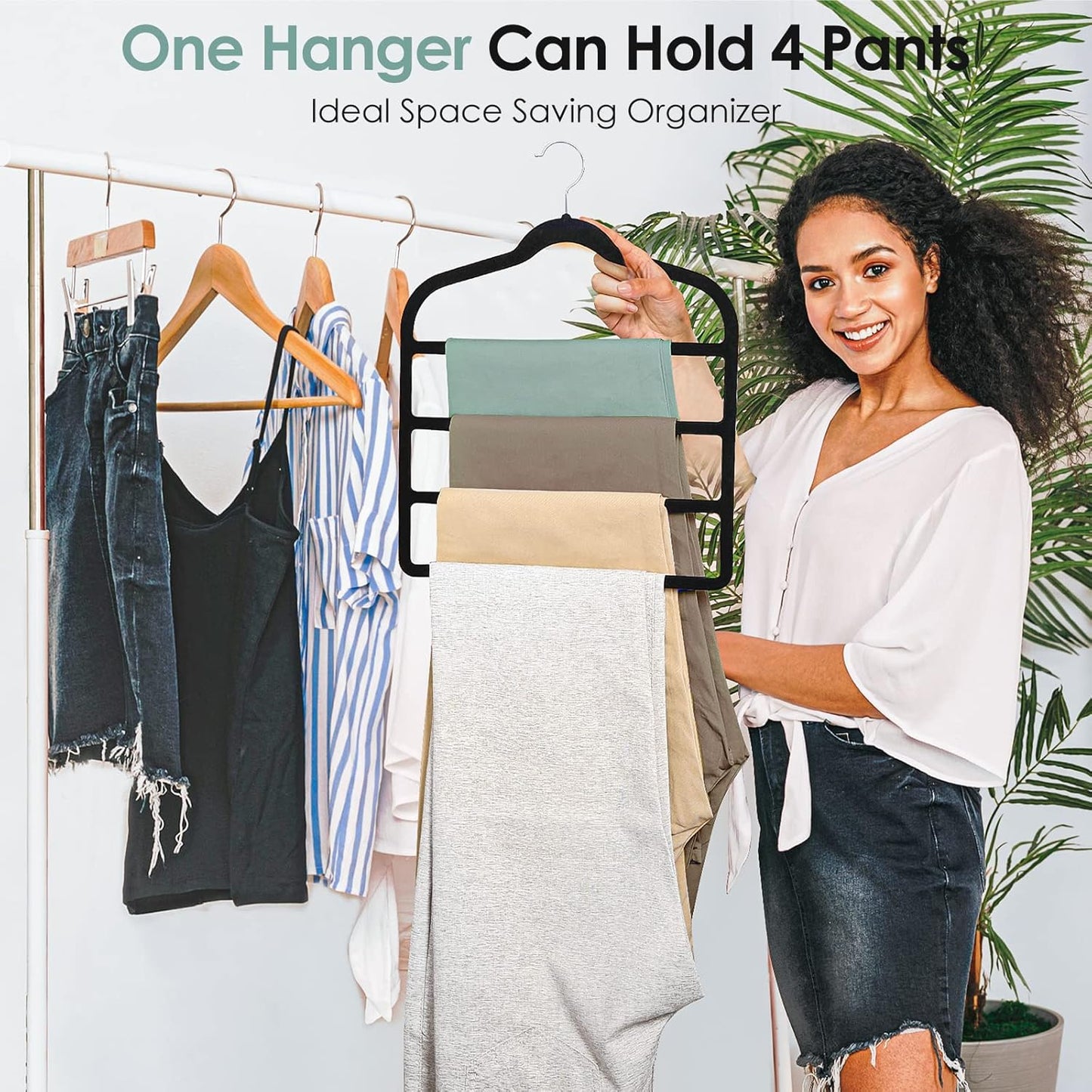 Velvet Hangers Space Saving Non Slip Pant Velvet Hangers, DUDUCOFU 6 Pack Black Multi Layer Clothes Hangers Closet Organizer for Pants Trousers Scarf