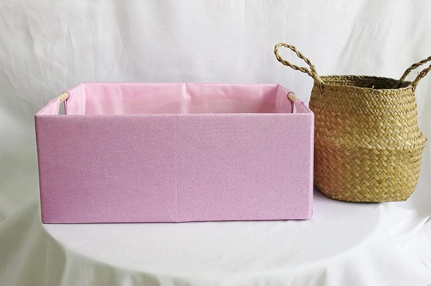 Storage Bin for Shelves Rectangle Closet Baskets Foldable Box with Handles Pink Shelf Baskets Toy Boxes for Home Office Car Dormroom