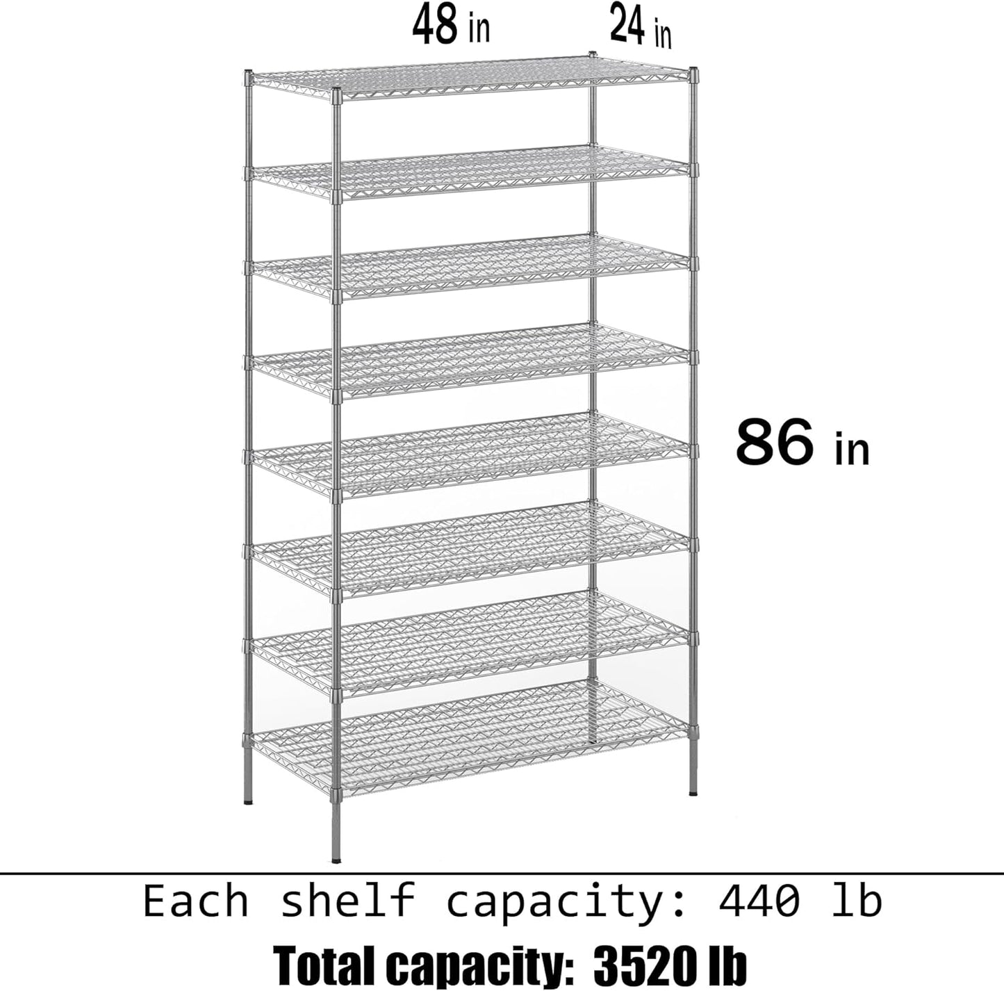 24" Deep x 48" Wide x 86" Height Wire Shelving Kit | 8-Tier | NSF Commercial Storage Rack Unit