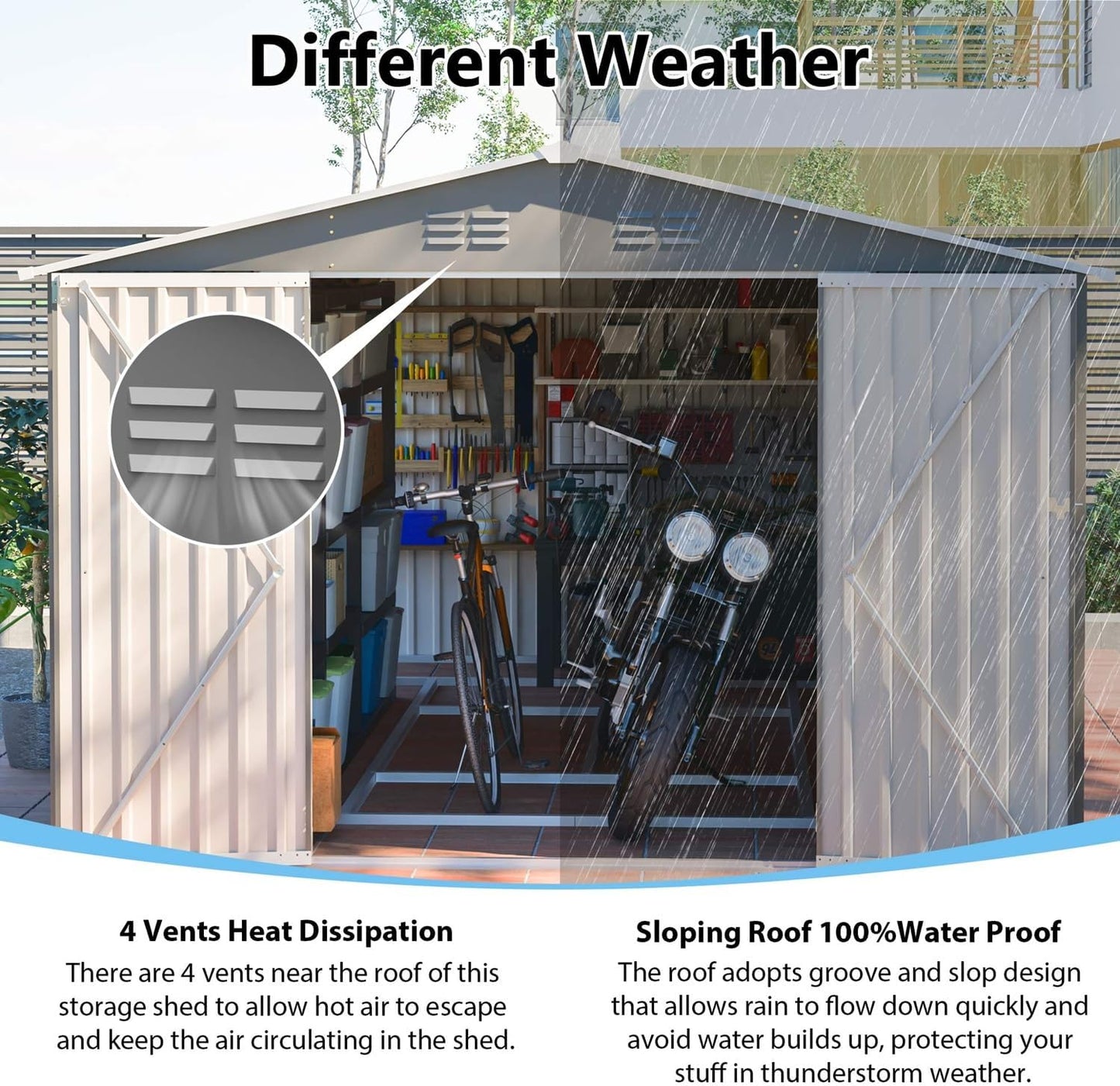 14x10 FT Outdoor Metal Storage Shed with Side Door & Floor Frame, Extra-Large Tool Shed with Lockable Double Doors, Weatherproof Garden Shed for Backyard, Lawn Equipment and Patio Storage