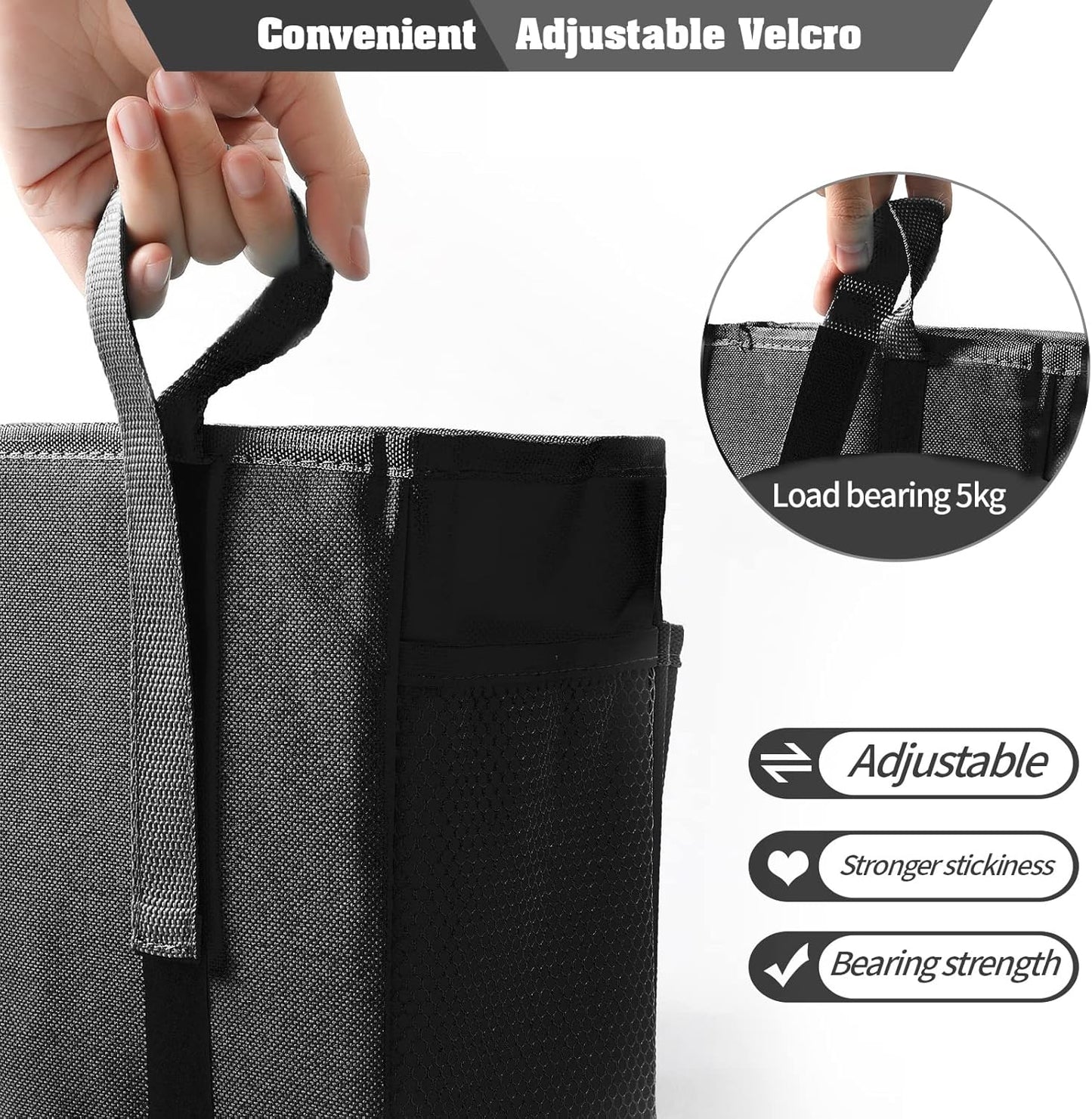 Bseash Bunk Bed Organizer, Bedside Caddy Hanging Bed Organizer Storage Bag with 4 Pockets and 2 Hooks, for College Dorm Rooms Bed, Hospital Bed, Baby Bed Rails, 600D Oxford Cloth (Black)