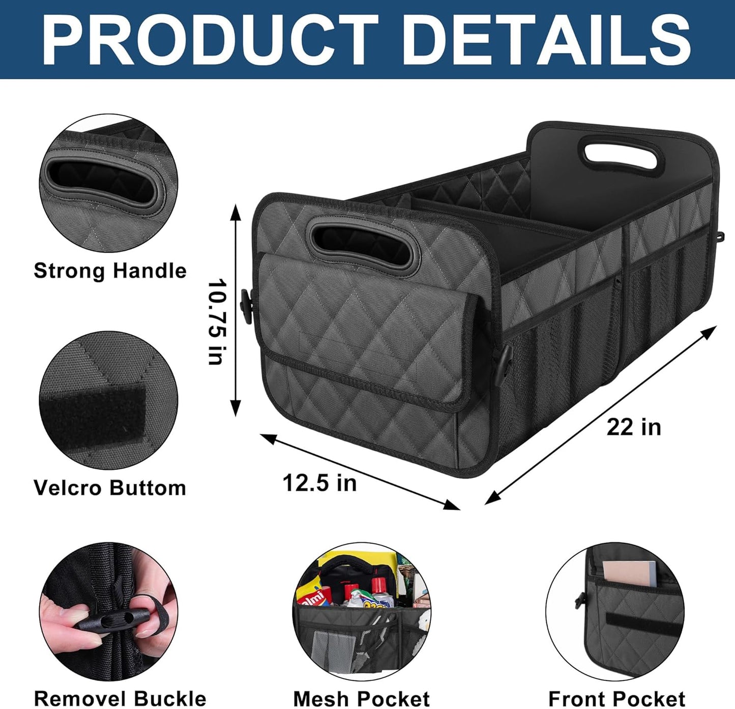 Deosk Car Trunk Organizer for SUV, Car Organizers and Storage with 6 Pocket, Car Accessories for Women/Men 50L Waterproof Polyester Trunk Organizer(Medium,Charcoal)