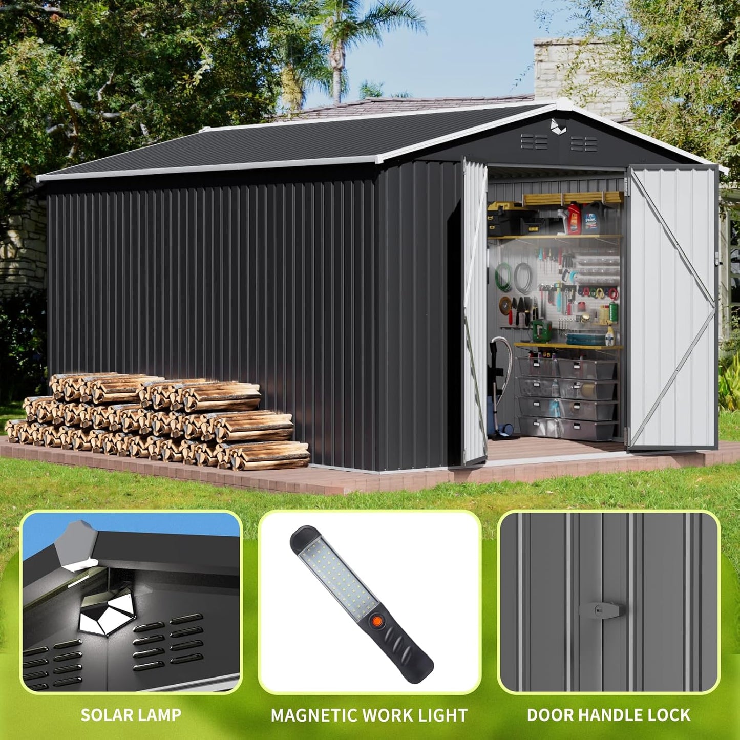 Metal Storage Shed,Outdoor Storage Building 10x14,Large Backyard Sheds with Lockable Doors,Waterproof Outside Storage Shed
