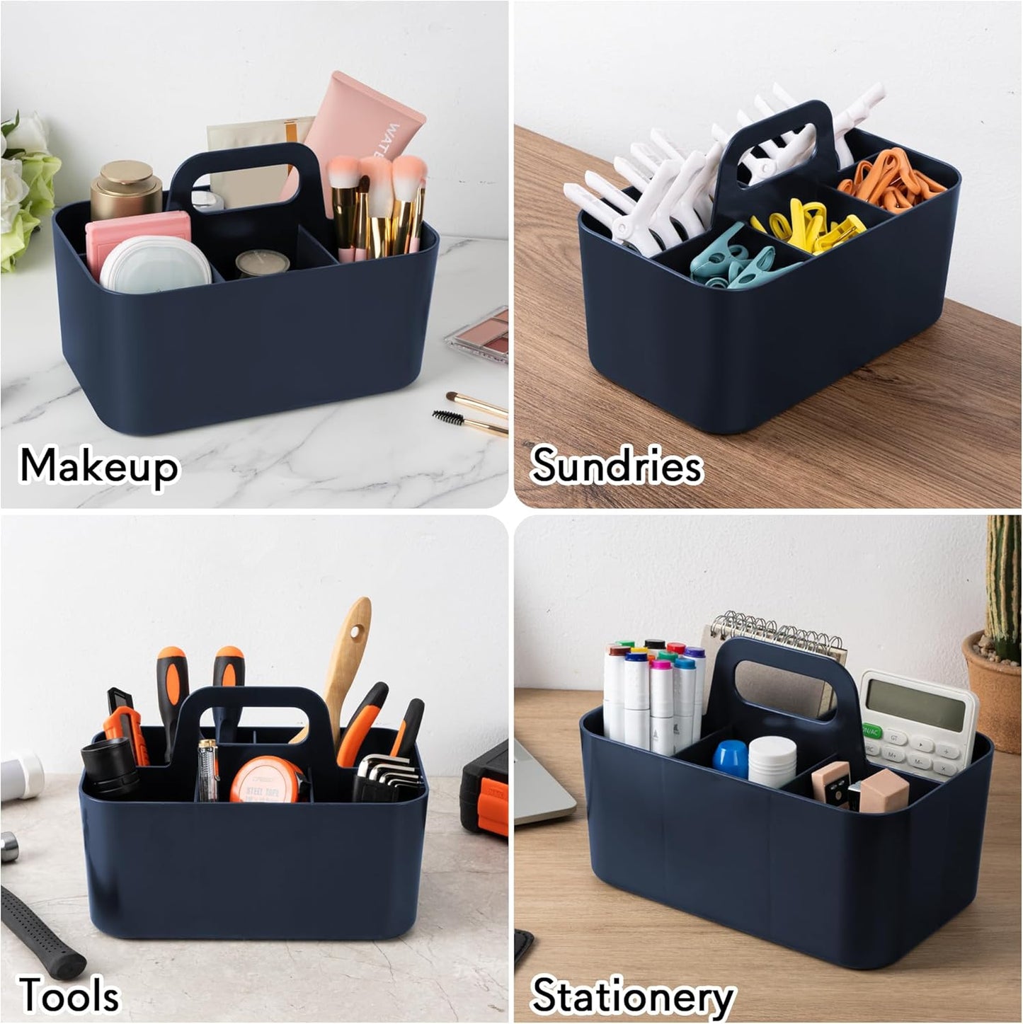 Tiawudi 2 Pack Caddy Organizer with Handle, Portable Plastic Caddy, Storage Organization for Cleaning, Bath, Makeup, Art, Craft, Stationery, Classroom and Office, Tote Organizer