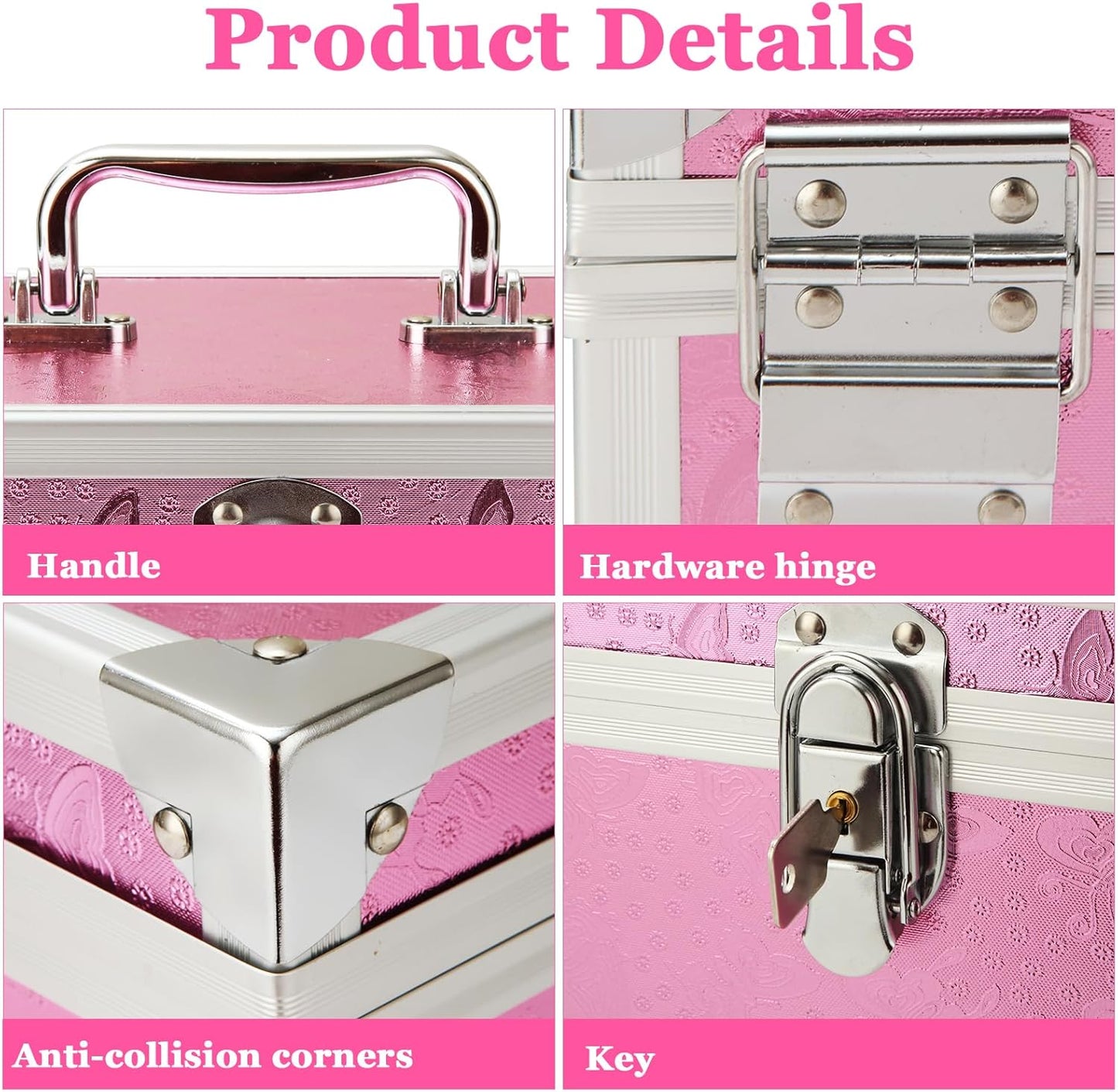 12 x 7 x 7.5 Inch Medication Lock Box with Key, Locking Box with Portable Storage Case, Security Lock Boxes Medicine Storage Box for Cash, Medicine, Documents and Valuables - Pink