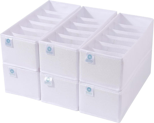 Qozary 6 Pack Sock Underwear Drawer Organizer Dividers, Collapsible Cabinet Closet Storage Boxes for Clothes, Socks, Lingerie, Underwear, Tie, Belt, Baby, Bedroom