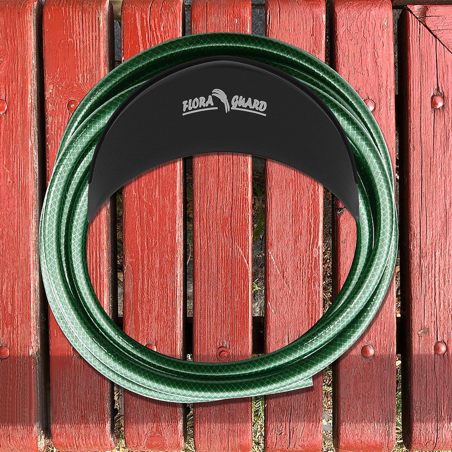 FLORA GUARD Garden Hose Holder, Heavy-Duty Hose Hanger, Holds Up to 125 ft, Garden Rack Wall Mount for Outside, Rust and Slip Resistant, Black