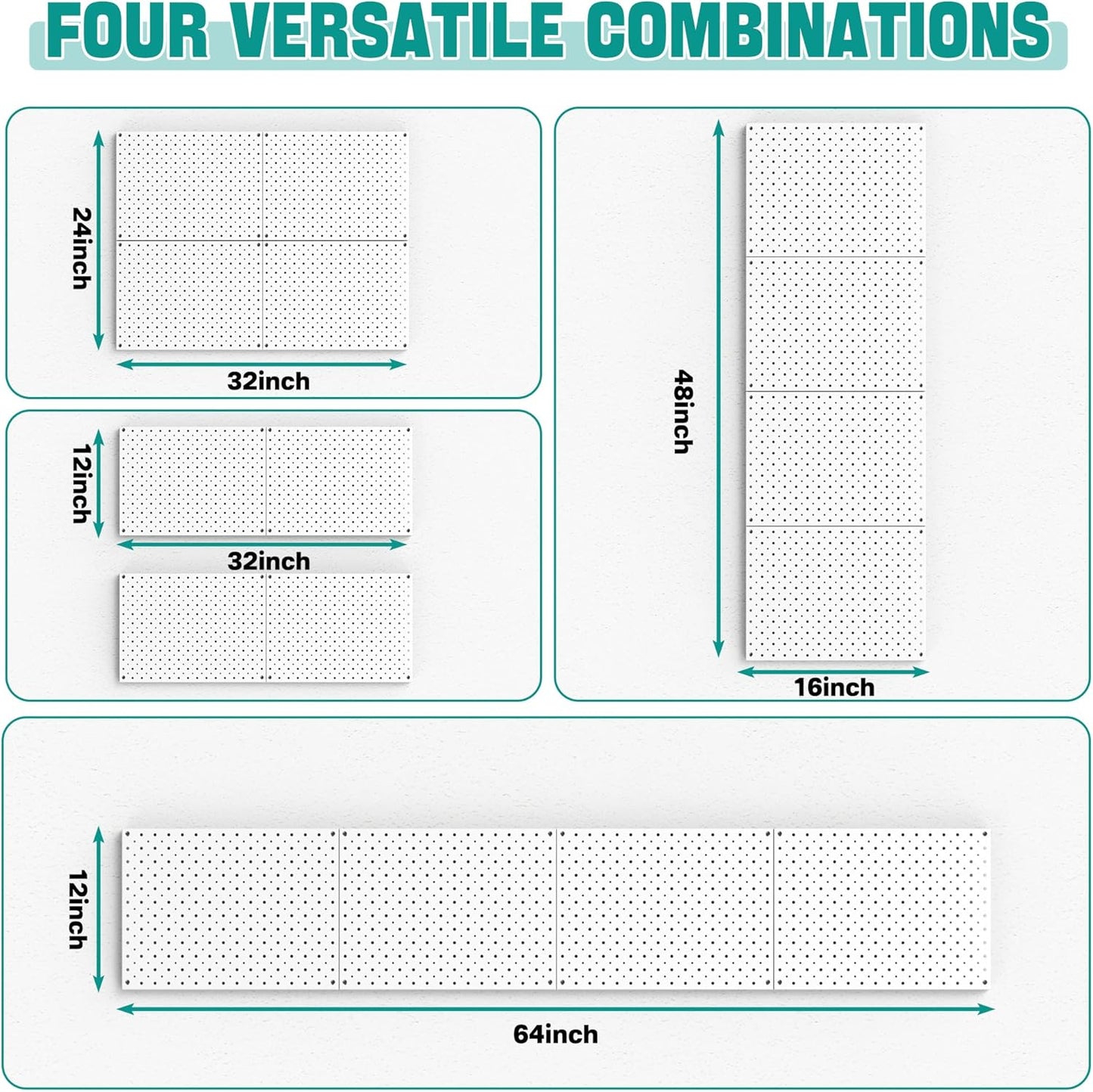 EVERHANGER Metal Pegboard Panels, Heavy Duty Pegboard Wall Organizer, Garage Wall Panels, Tool Storage Organization, 12"X16", 4pcs, White