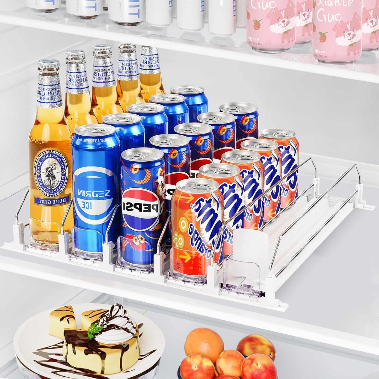 Drink Organizer for Refrigerator, Automatic Pusher Drink Dispenser for Fridge, Soda Can Organizer for Beer Beverage Holds up to 25-5Row (15.3" D x 16.54" W)